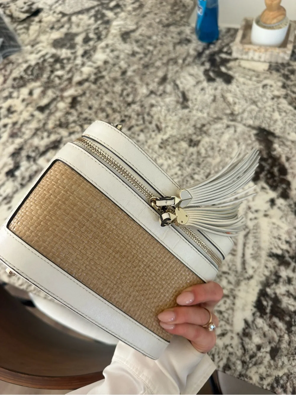 kate spade White and Natural Woven Chain Shoulder Bag